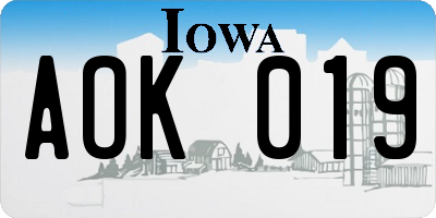 IA license plate AOK019