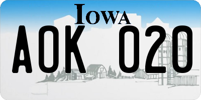 IA license plate AOK020