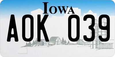 IA license plate AOK039