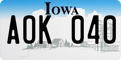 IA license plate AOK040
