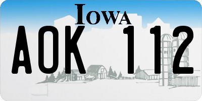 IA license plate AOK112
