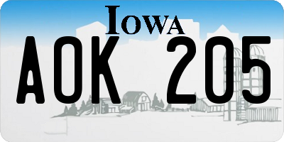 IA license plate AOK205