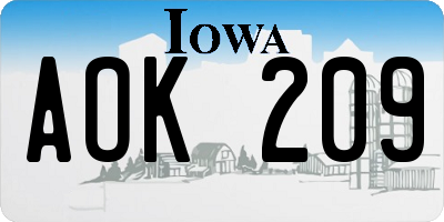 IA license plate AOK209