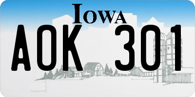 IA license plate AOK301