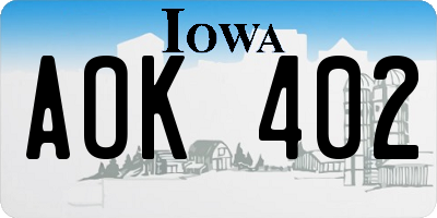 IA license plate AOK402