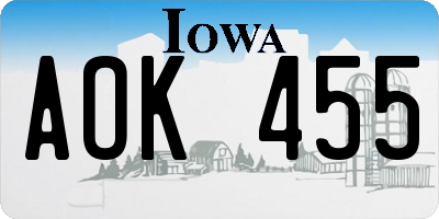 IA license plate AOK455