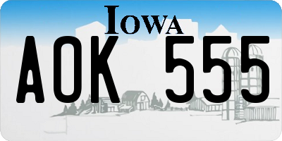 IA license plate AOK555