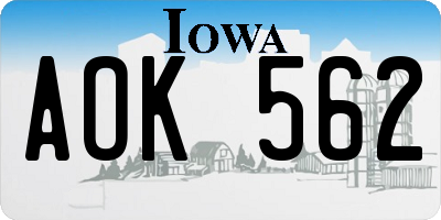 IA license plate AOK562