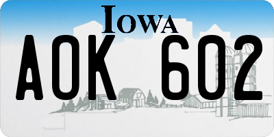 IA license plate AOK602