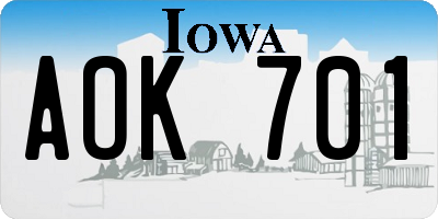 IA license plate AOK701