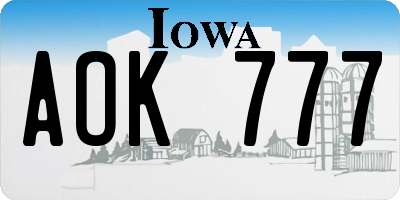 IA license plate AOK777
