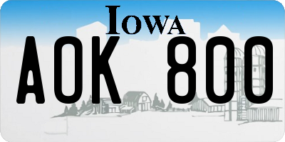 IA license plate AOK800