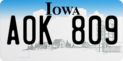 IA license plate AOK809