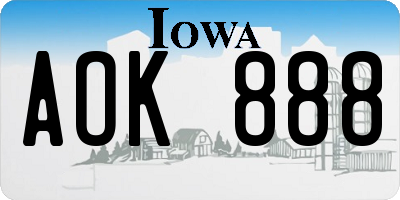 IA license plate AOK888