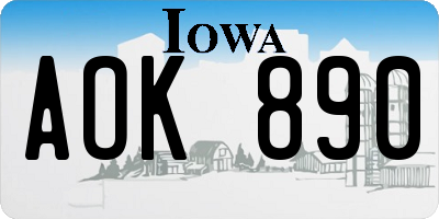 IA license plate AOK890