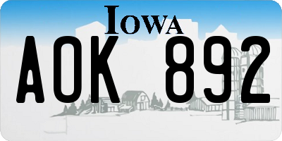 IA license plate AOK892