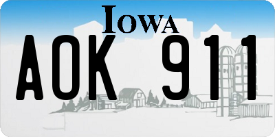 IA license plate AOK911