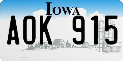 IA license plate AOK915