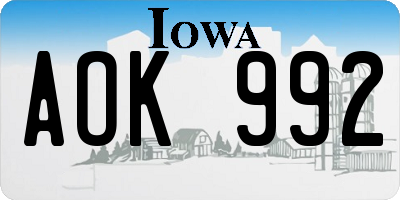 IA license plate AOK992