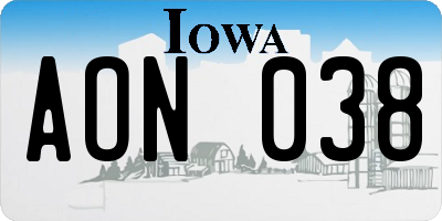 IA license plate AON038