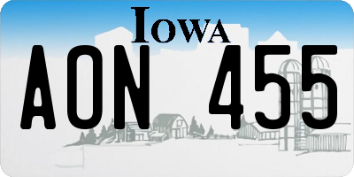 IA license plate AON455