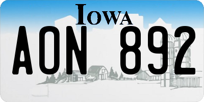 IA license plate AON892