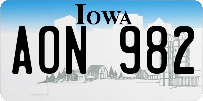 IA license plate AON982