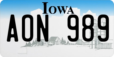 IA license plate AON989