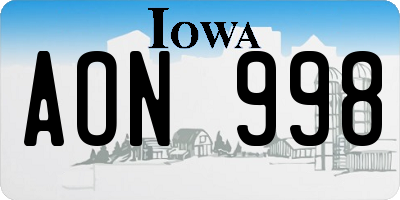 IA license plate AON998