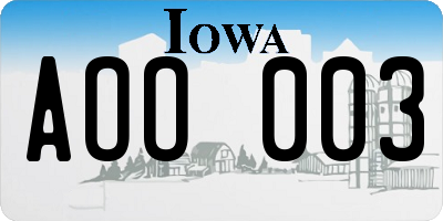 IA license plate AOO003