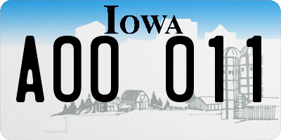 IA license plate AOO011