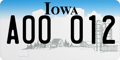 IA license plate AOO012