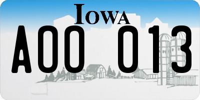 IA license plate AOO013