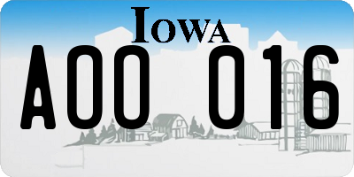IA license plate AOO016