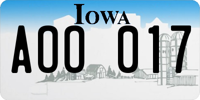 IA license plate AOO017