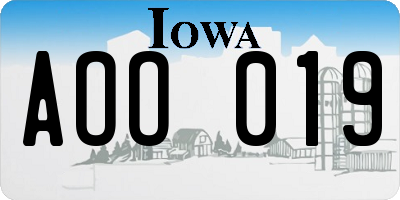 IA license plate AOO019