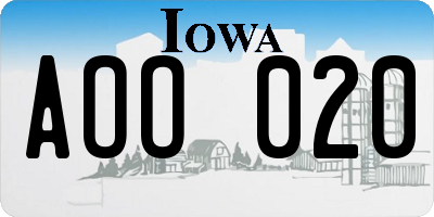 IA license plate AOO020
