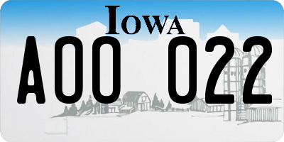 IA license plate AOO022