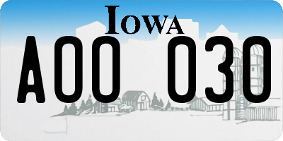 IA license plate AOO030
