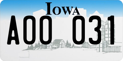 IA license plate AOO031