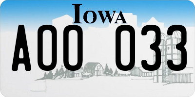 IA license plate AOO033