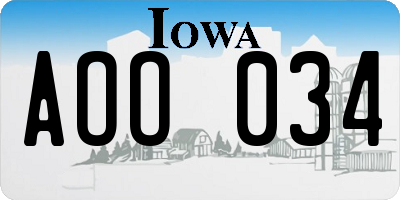 IA license plate AOO034