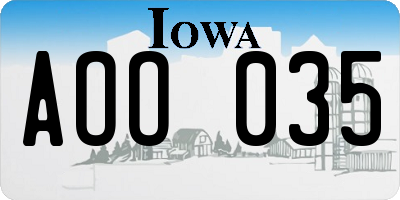 IA license plate AOO035