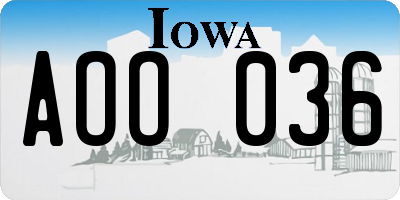 IA license plate AOO036