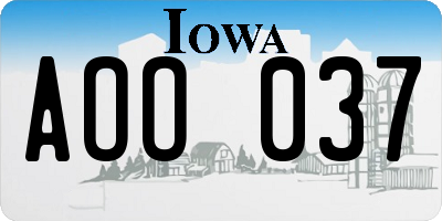 IA license plate AOO037