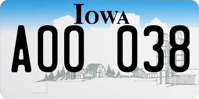 IA license plate AOO038