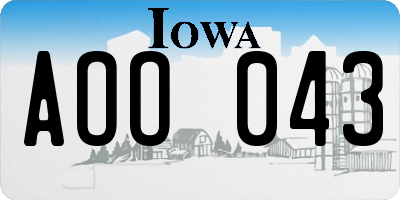 IA license plate AOO043