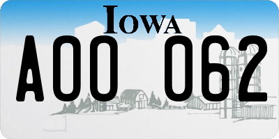 IA license plate AOO062