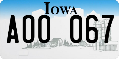 IA license plate AOO067