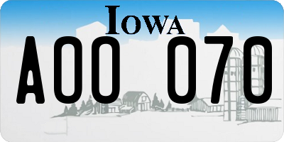 IA license plate AOO070